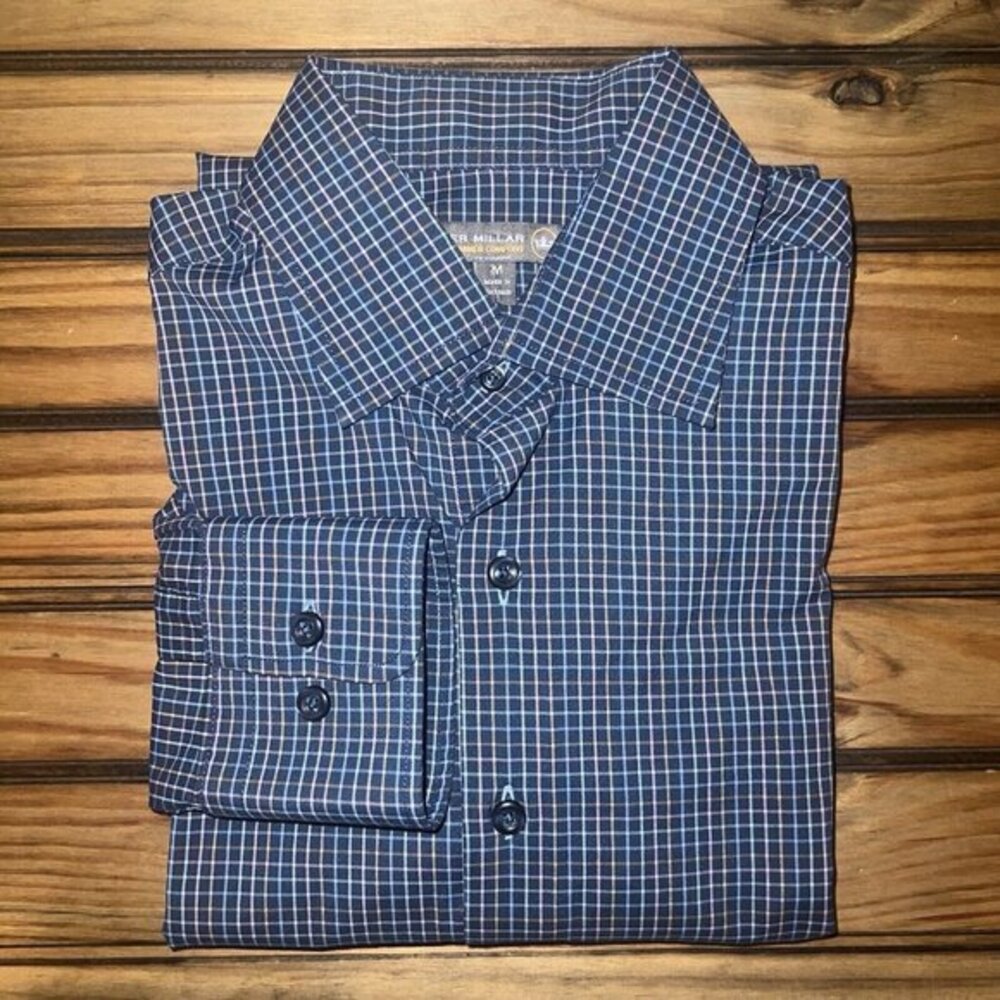 Peter Millar Summer Comfort Performance‎ Shirt Medium Long Sleeve Button Check